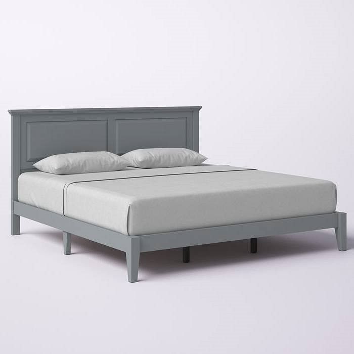 King Traditional Solid Oak Wooden Platform Bed Frame with Headboard in Grey - Free Shipping