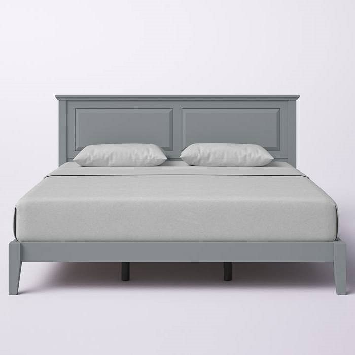 King Traditional Solid Oak Wooden Platform Bed Frame with Headboard in Grey - Free Shipping