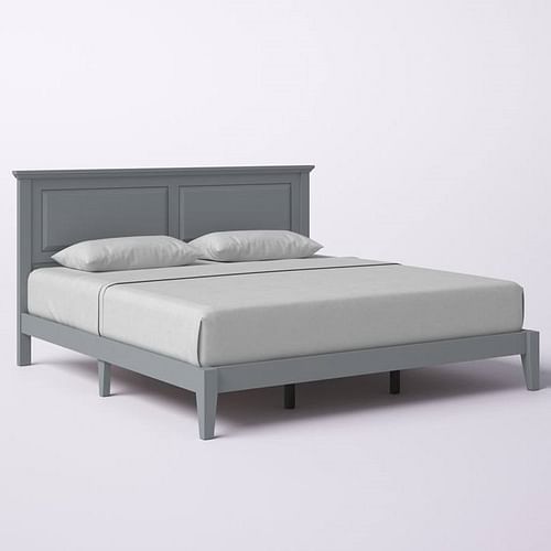 King Traditional Solid Oak Wooden Platform Bed Frame with Headboard in Grey - Free Shipping