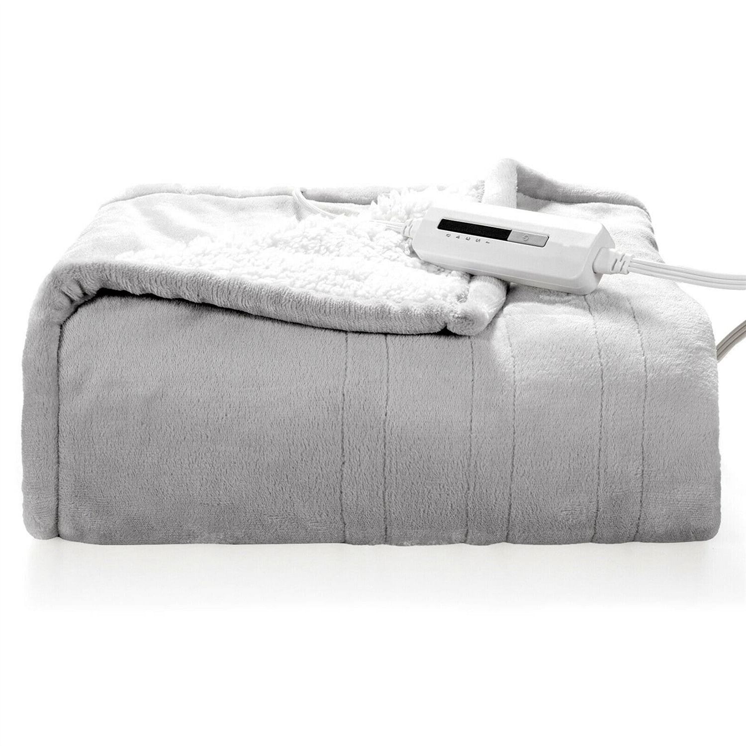 Heated Electric Sherpa Throw Blanket in Grey/White - Free Shipping