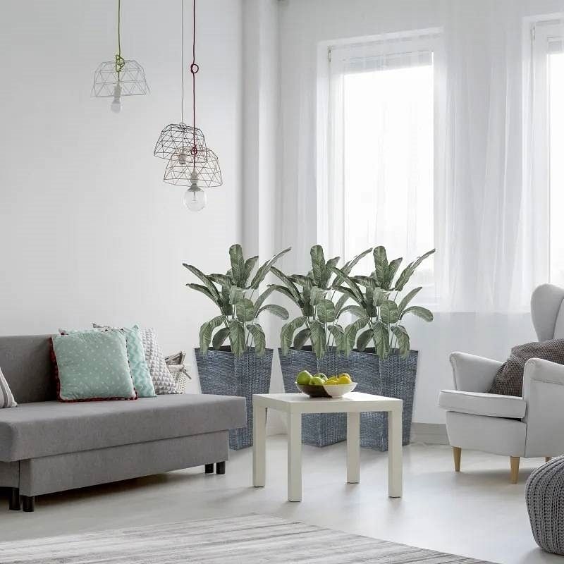 Set of 3 - Grey Faux Rattan Plastic Tall Large Flower Pots - Free Shipping