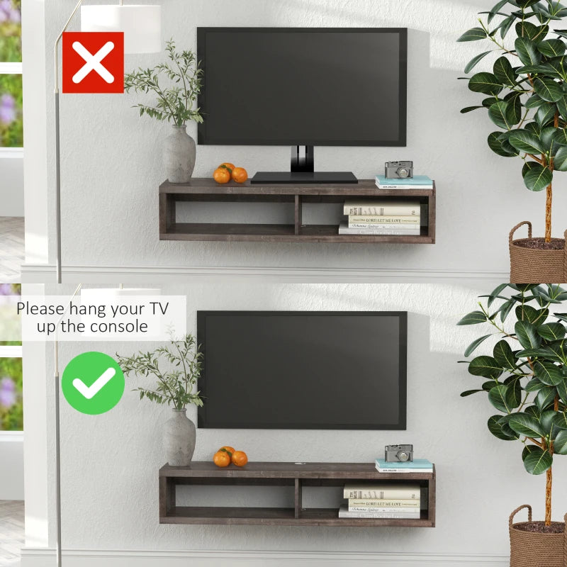 Floating TV Stand Shelf for 50" TVs, Wall Mounted Entertainment Center for Living Room, Bedroom, Media Console with Storage Shelf for Audio, Video, Dark Grey Wood Grain