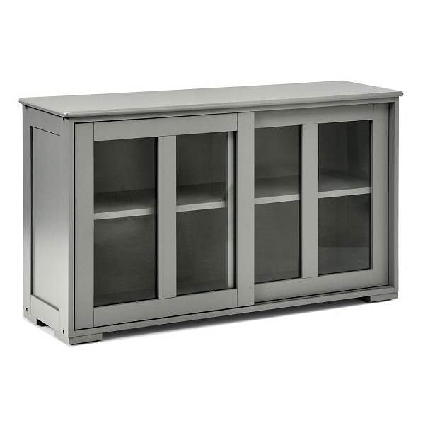 Grey Wood Buffet Kitchen Dining Sideboard Storage Cabinet w/ Glass Sliding Door - Free Shipping