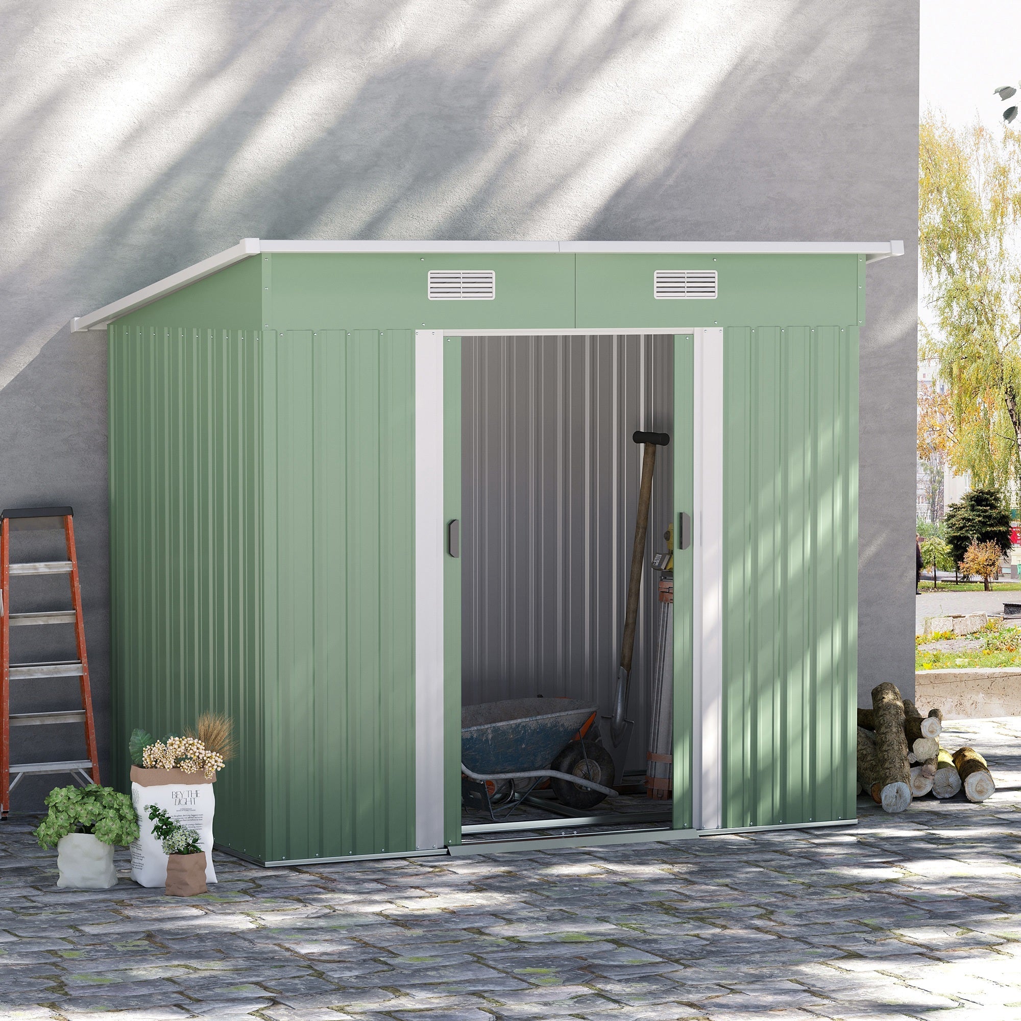 Outsunny 7'x 4' Metal Patio Storage Shed Garden Lockable Shed Tool Utility Storage Unit, Light Green