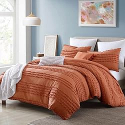 Full/Queen 5-Piece 100-Percent Cotton Clip Dot Comforter Set in Brick Orange - Free Shipping