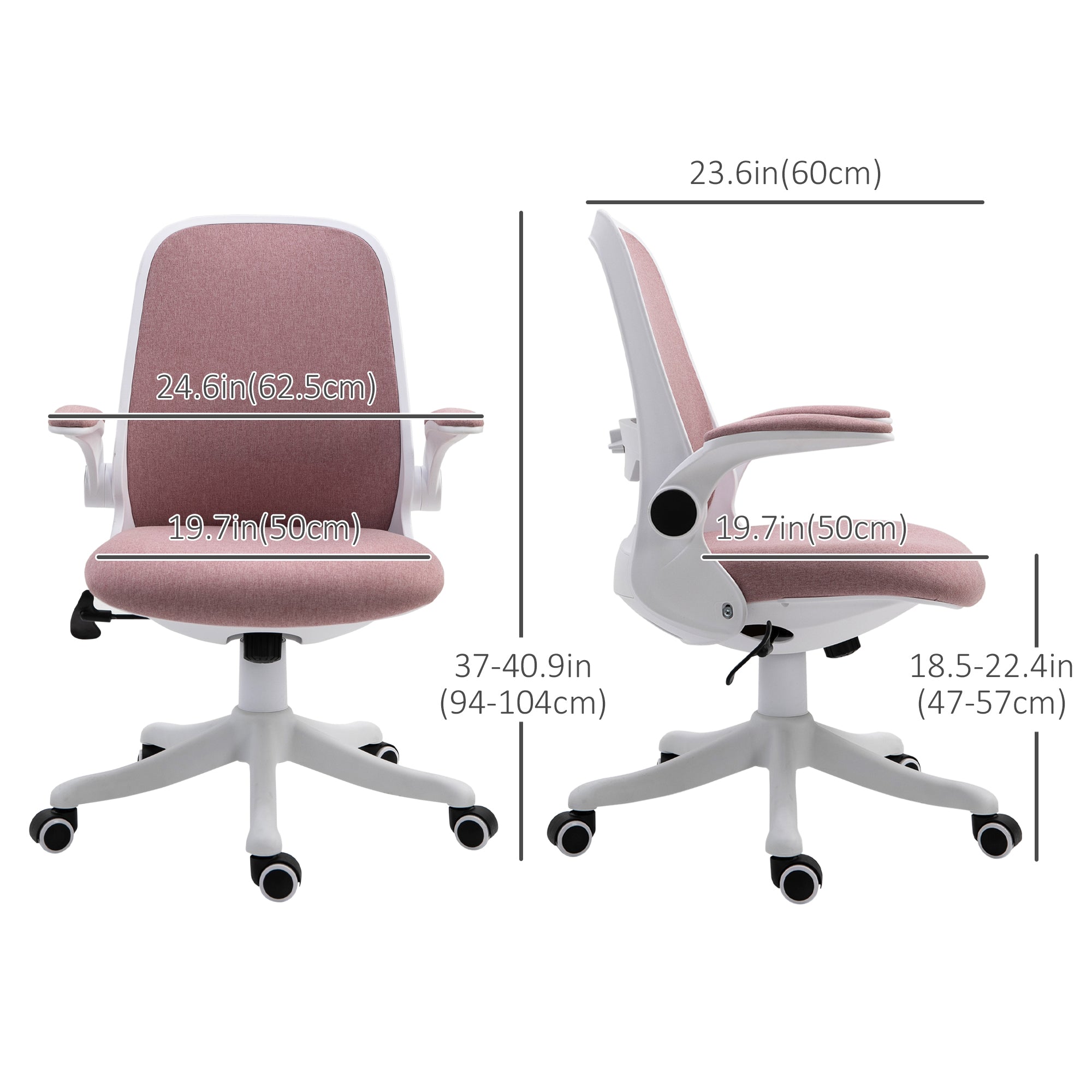 Vinsetto Breathable Fabric Office Chair 360° Swivel Task Chair with Flip-up Arms Adjustable Height Desk Chair Pink