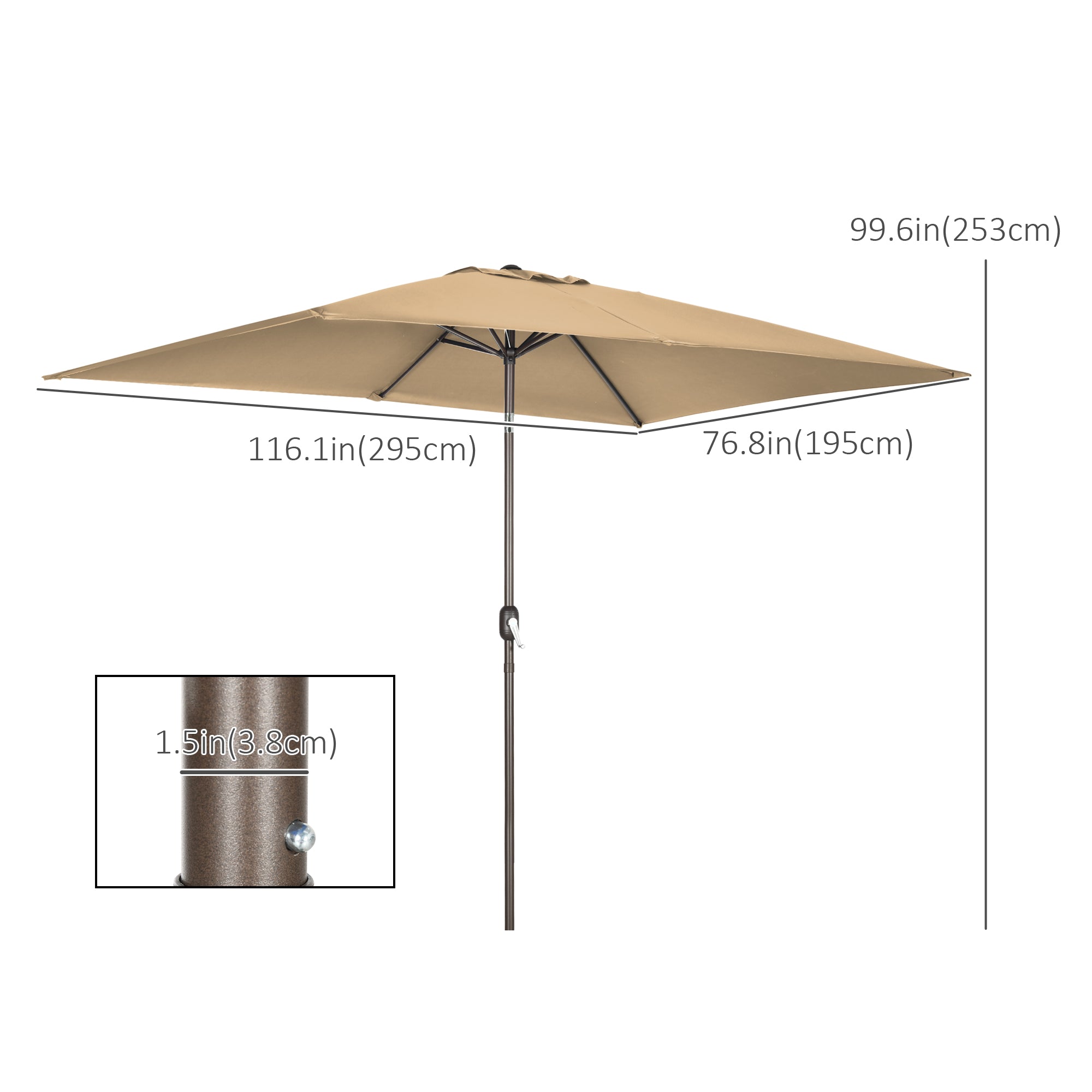 Outsunny Rectangle Patio Umbrella: 6.5x10ft Aluminum Tilt Outdoor Sunshade Canopy with Crank, Tan