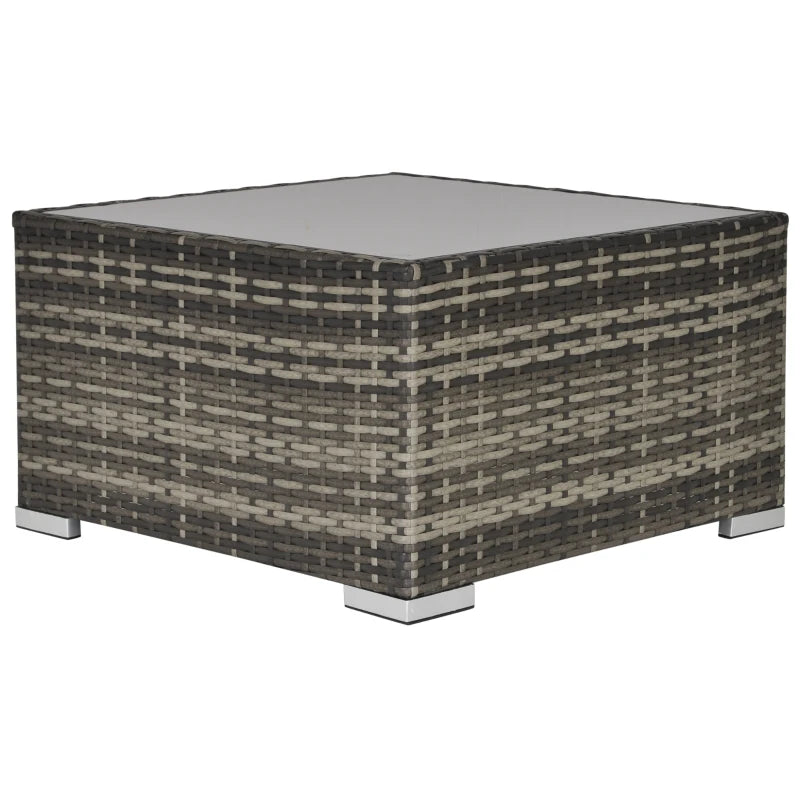 Rattan Garden Coffee Table, 25.6" Square Garden Rattan Table with Tempered Glass Top, Deep Grey