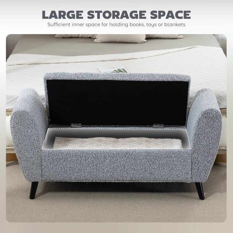 Upholstered Storage Bench with Arms, Modern Ottoman Bench for Bedroom, Entryway, and Living Room, Grey
