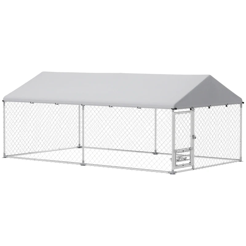 Outdoor Dog Run w/ Adjustable & Rotating Bowls, Water-Resistant UV-Resistant Cover, Secure Lock, 13.1' x 7.5' x 5.2'
