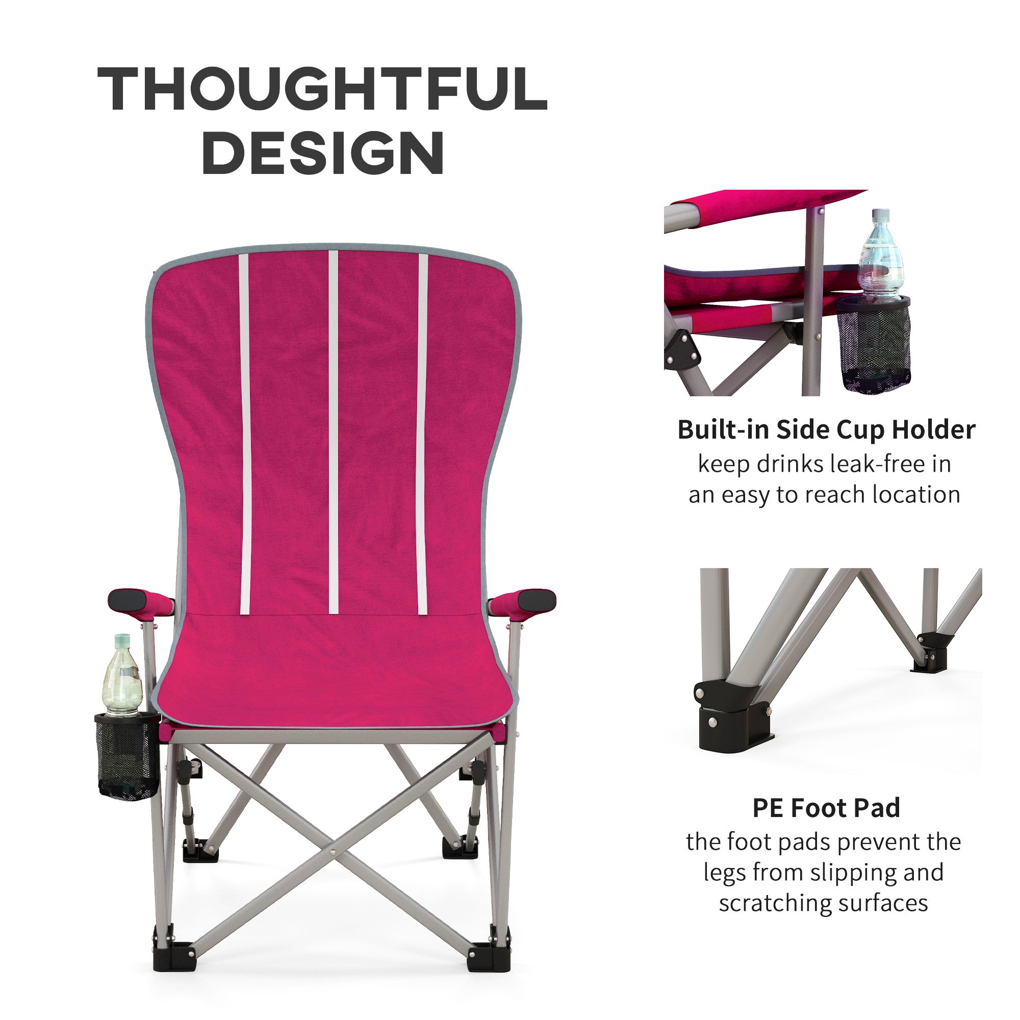 Outsunny Portable Folding Chair for Camping, Compact Beach Chair with Storage Pocket & Cup Holder for Picnic, Hiking