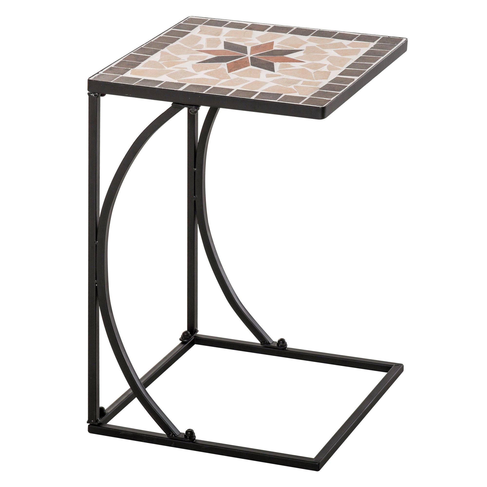 Outsunny Mosaic Side Table - Versatile C-Shape Frame Accent & Coffee Table for Indoor & Outdoor Use, Ideal for Garden & Pool