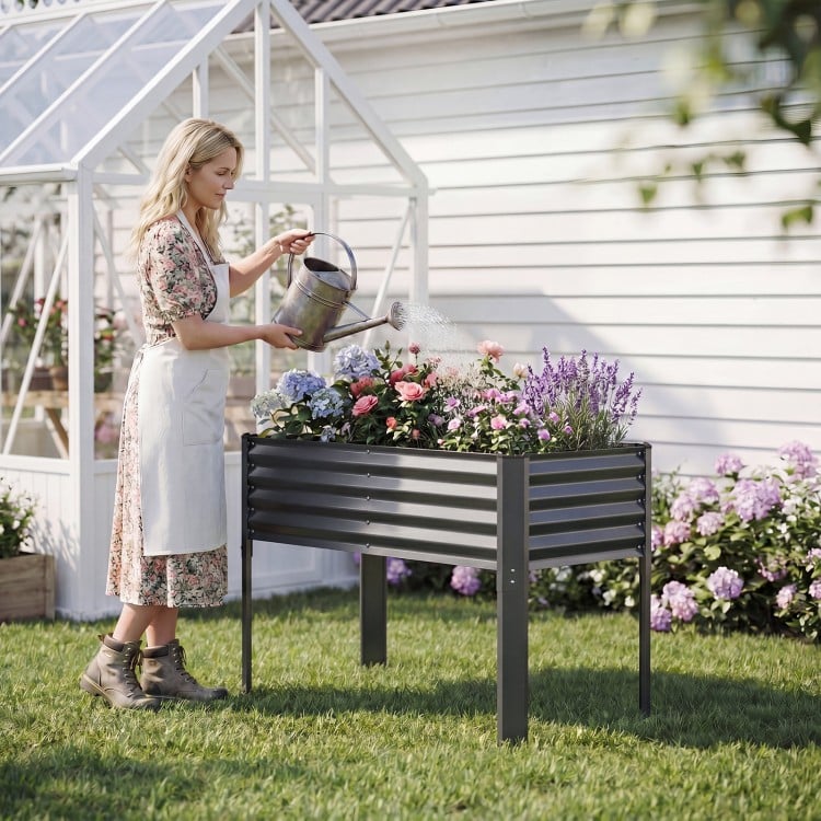 Galvanized Raised Garden Bed with Legs 46" x 24" x 31" Metal Elevated Planter Box-Gray