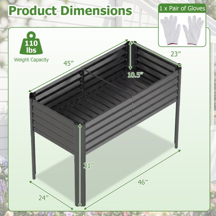 Galvanized Raised Garden Bed with Legs 46" x 24" x 31" Metal Elevated Planter Box-Gray