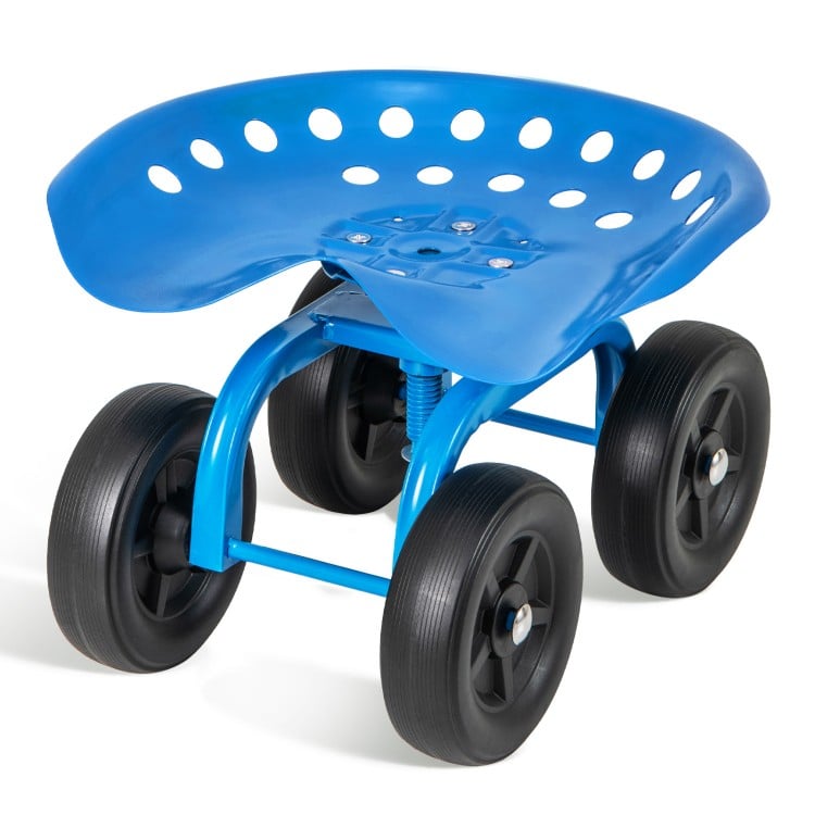 Garden Rolling Workseat with 360° Swivel Seat and Adjustable Height-Blue