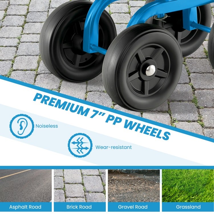 Garden Rolling Workseat with 360° Swivel Seat and Adjustable Height-Blue