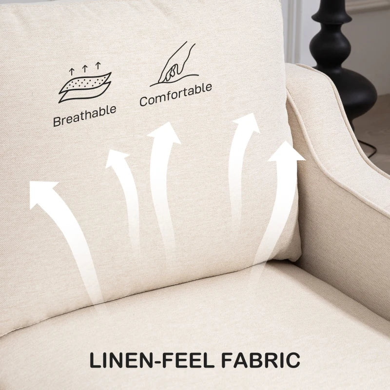 Loveseat Sofa, Modern Couch with Pocket Spring, Linen Upholstered, Thick Padded, Beige
