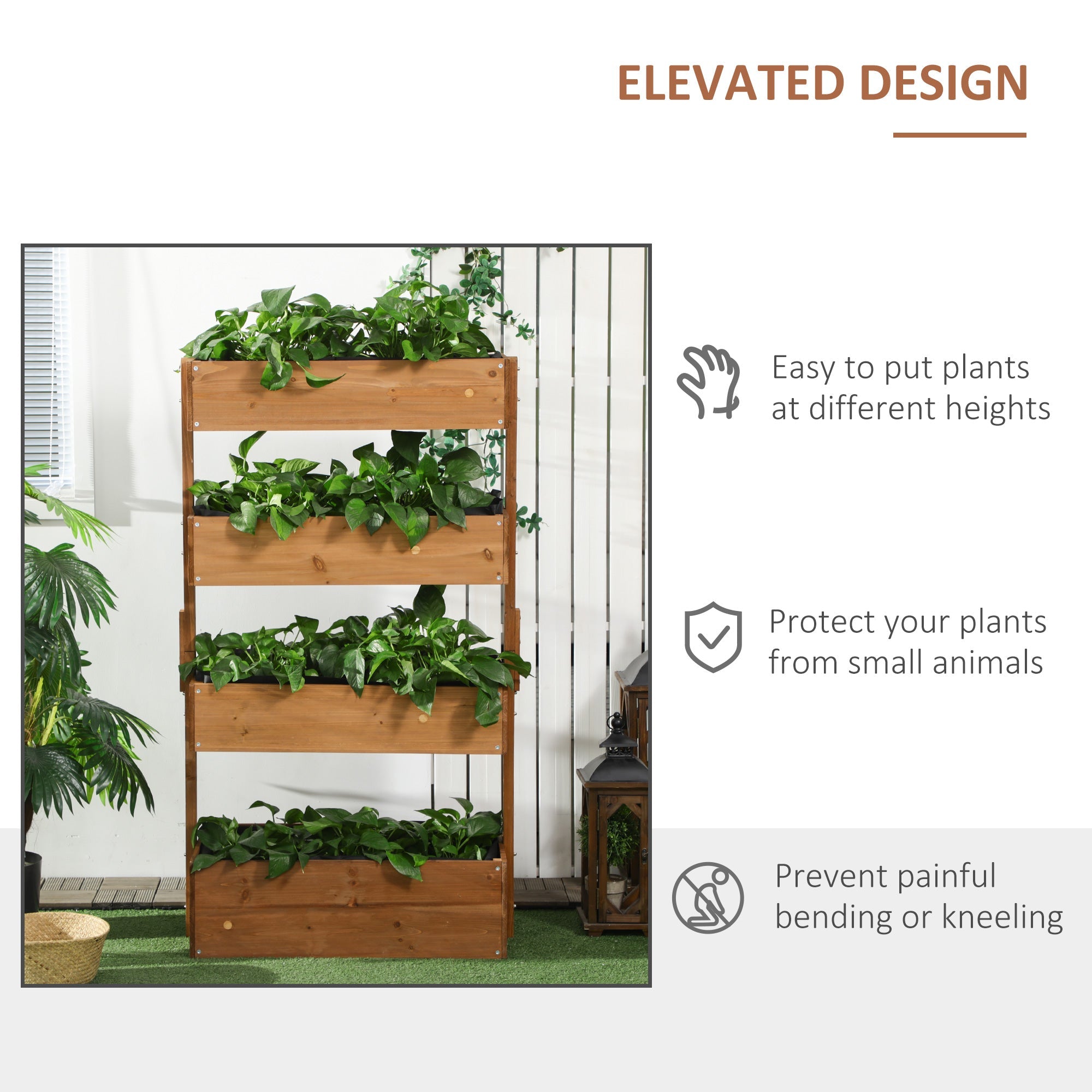 Outsunny 4-Tier Vertical Raised Garden Bed: Elevated Planter Rack with Non-Woven Fabric, Wooden Boxes