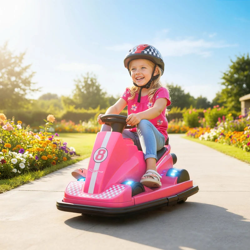 Qaba Bumper Car for Kids, 6V Battery Powered Bumping Car with 360 Degree Spin, Dual Motors, Music, for 3-8 Years, Pink
