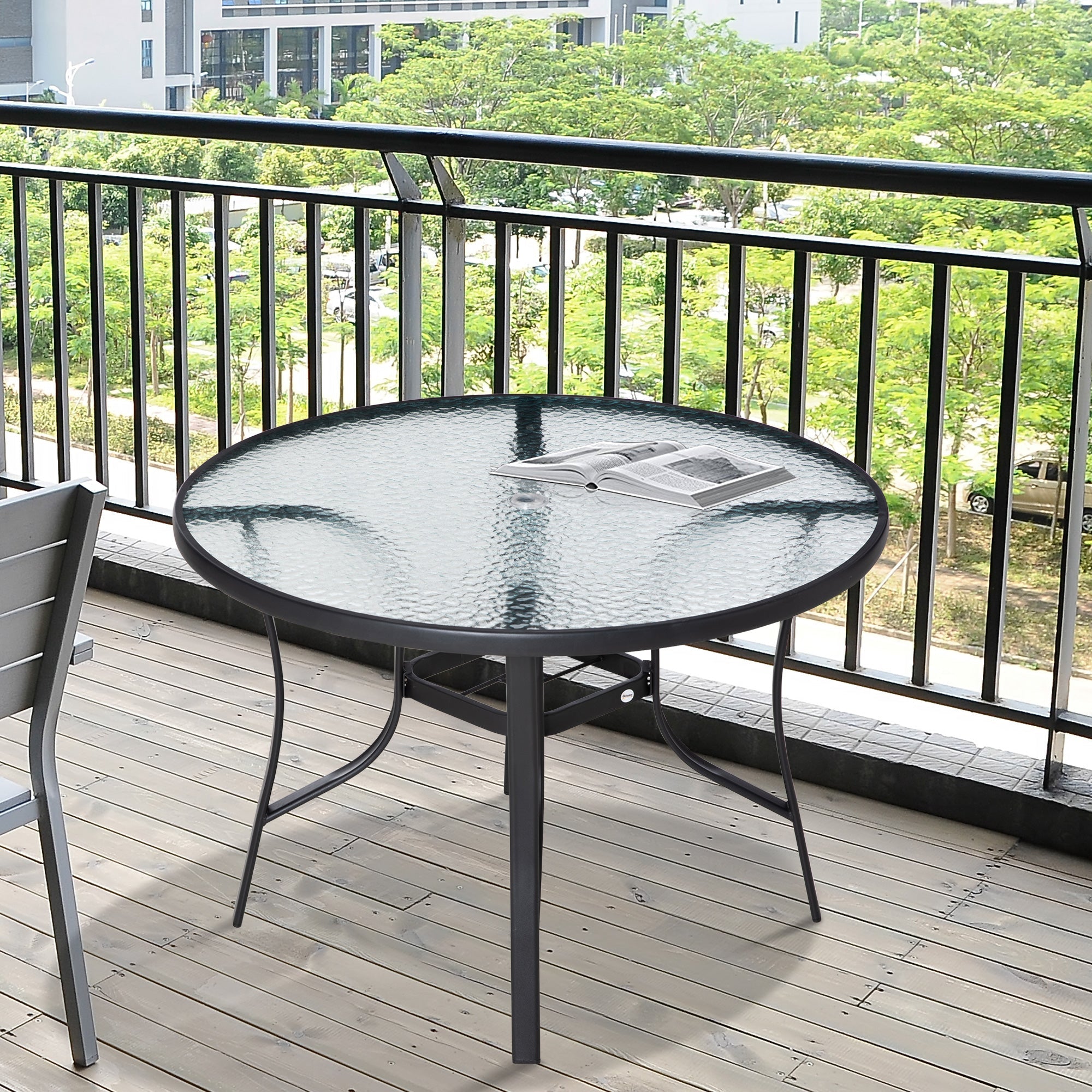 Outsunny Round Patio Dining Table 42-inch with Umbrella Hole for Backyard Steel