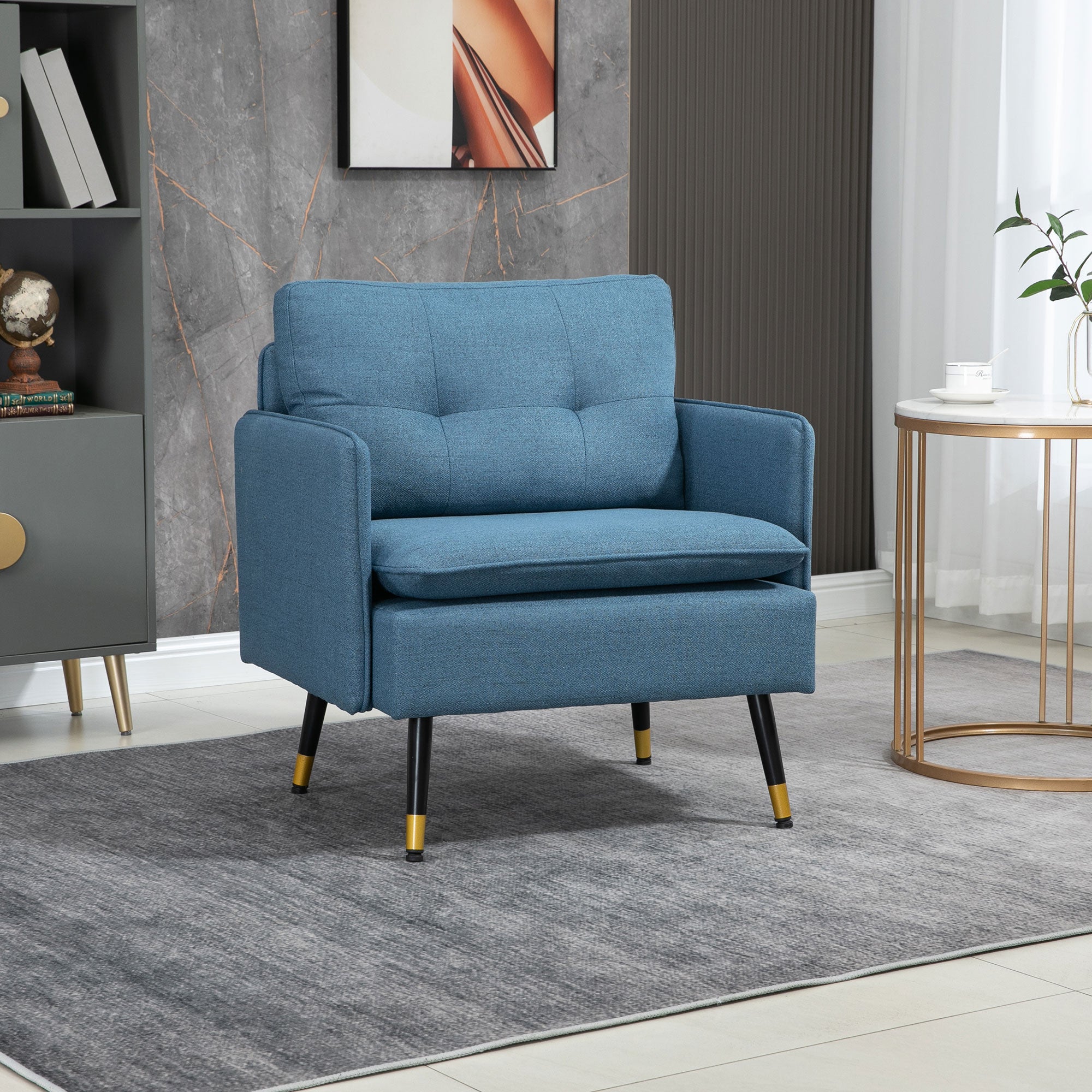 HOMCOM Button-Tufted Fabric Accent Chair: Cushioned Comfort with Elegant Armrests, Azure Blue