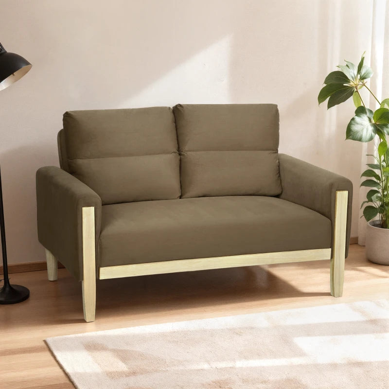53" Loveseat Sofa, Small 2 Seater Couch with Solid Wood Legs, Modern Velvet Sofa for Living Room, Small Spaces,Brown