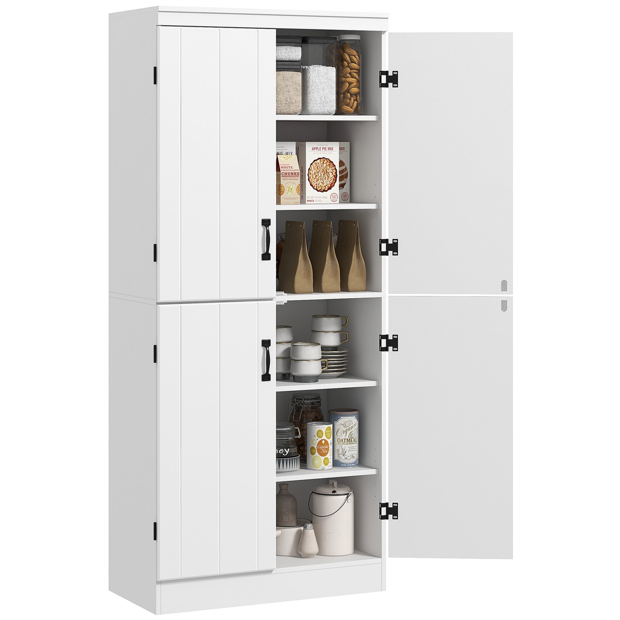 HOMCOM 70" 4-Door Kitchen Pantry Freestanding Storage Cabinet Cupboard Adjustable Shelves White