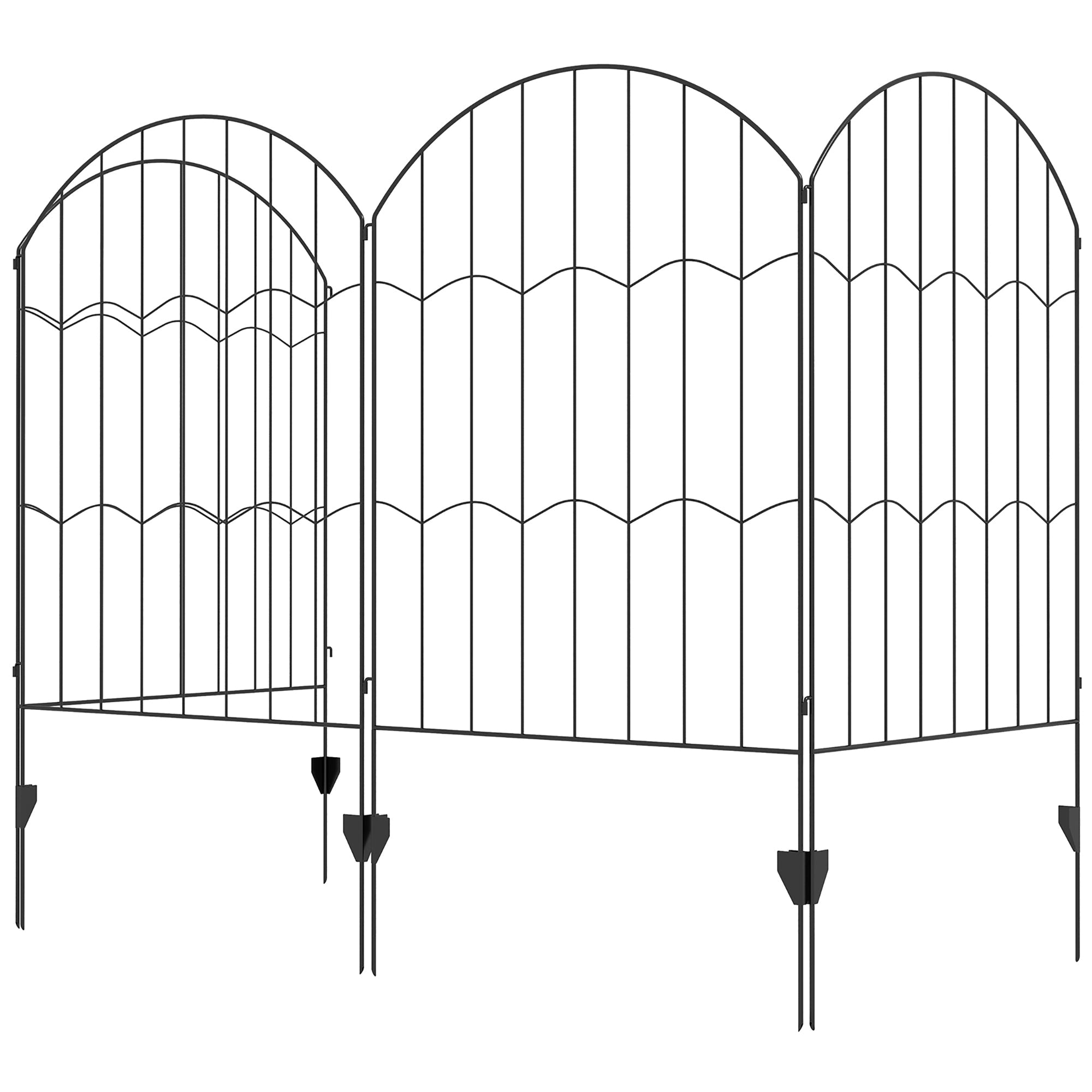 Outsunny 4 Pack Garden Fencing for Yard, Decorative Fence Panels as Animal Barrier and Flower Edging, Circle, Black, Wave