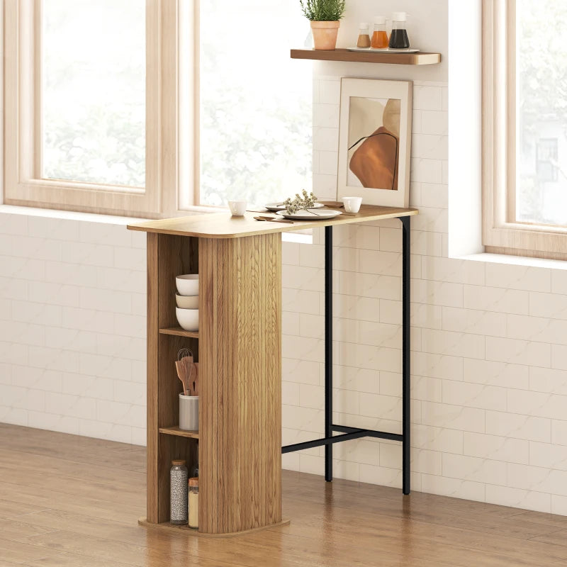 Tambour Bar Height Table with 3 Storage Shelves Rectangular Bar Table with Metal Frame for Kitchen Dining Room Natural