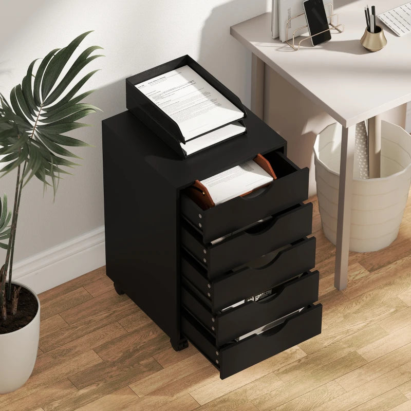 File Cabinet with 5 Drawer Wheels, 15.7" x 15.7" x 26.4", Black