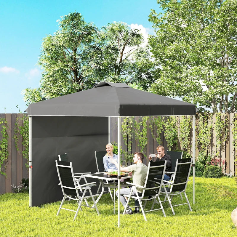8 x 8 ft Pop Up Canopy with 1 Sidewall, Carry Bag and 4 Sand Bags, Height Adjustable Instant Sun Shelter, Dark Grey