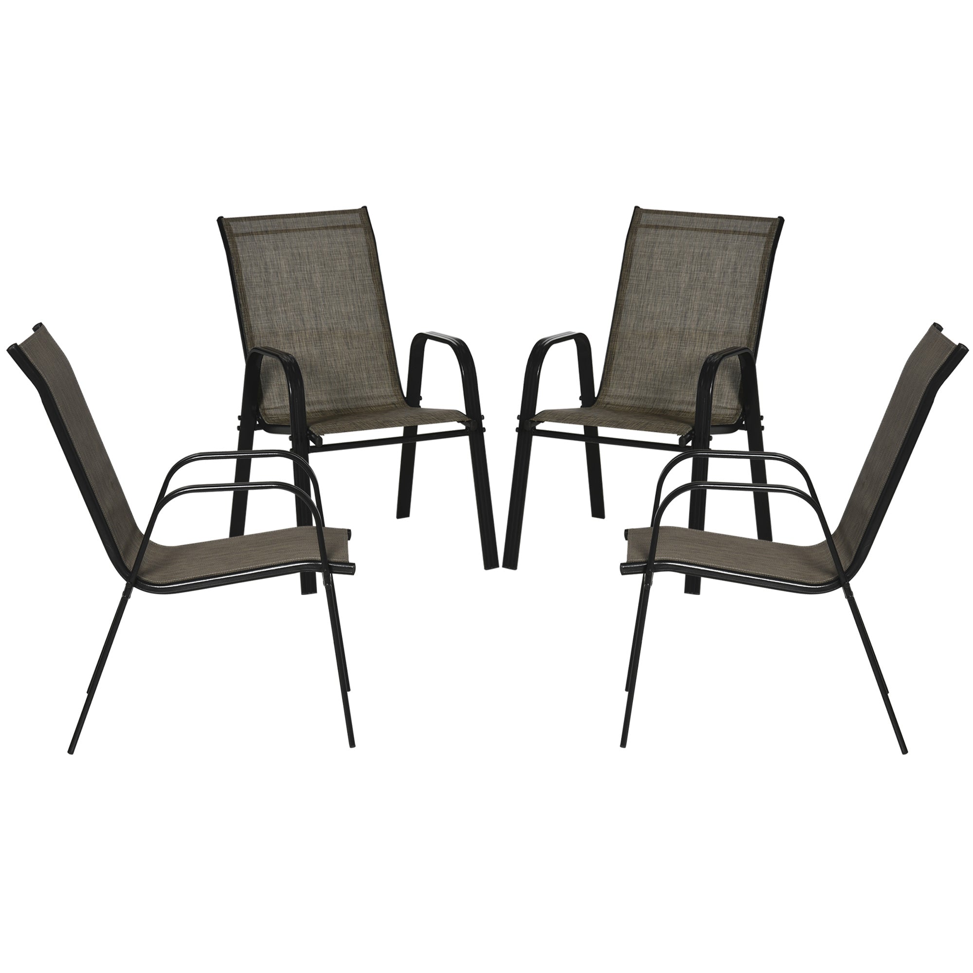 Outsunny Set of 4 Outdoor Dining Chairs, Heavy Duty Stackable Patio Dining Set with Armrests for Balcony Garden, Brown and Black