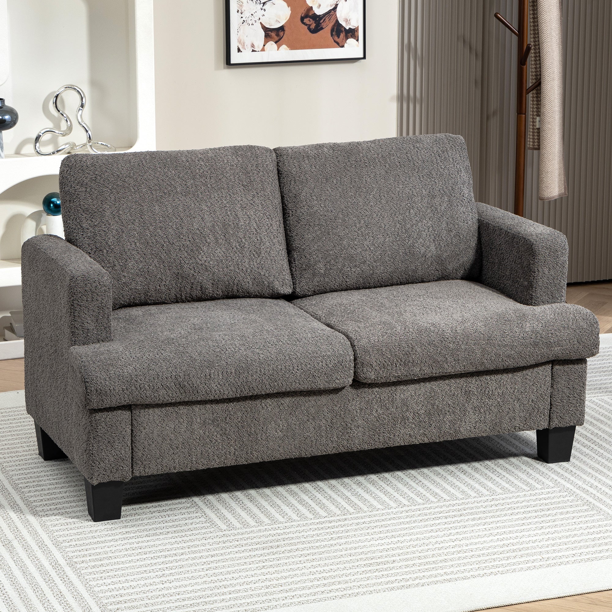 HOMCOM 54.3" Loveseat Sofa, 2 Seater Sofa with Removable Cushions, Small Couch with Tapered Legs for Living Room, Dark Grey