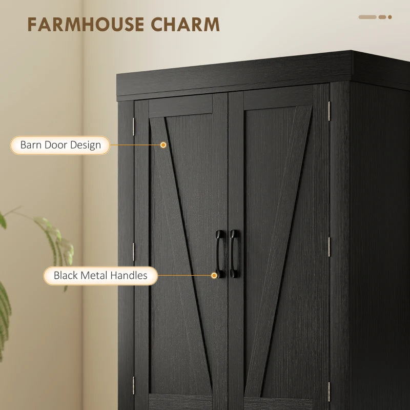 72" Kitchen Pantry Cabinet, Farmhouse Kitchen Storage Cabinet with 4 Barn Doors, 6 Door Shelves, Drawer, Black