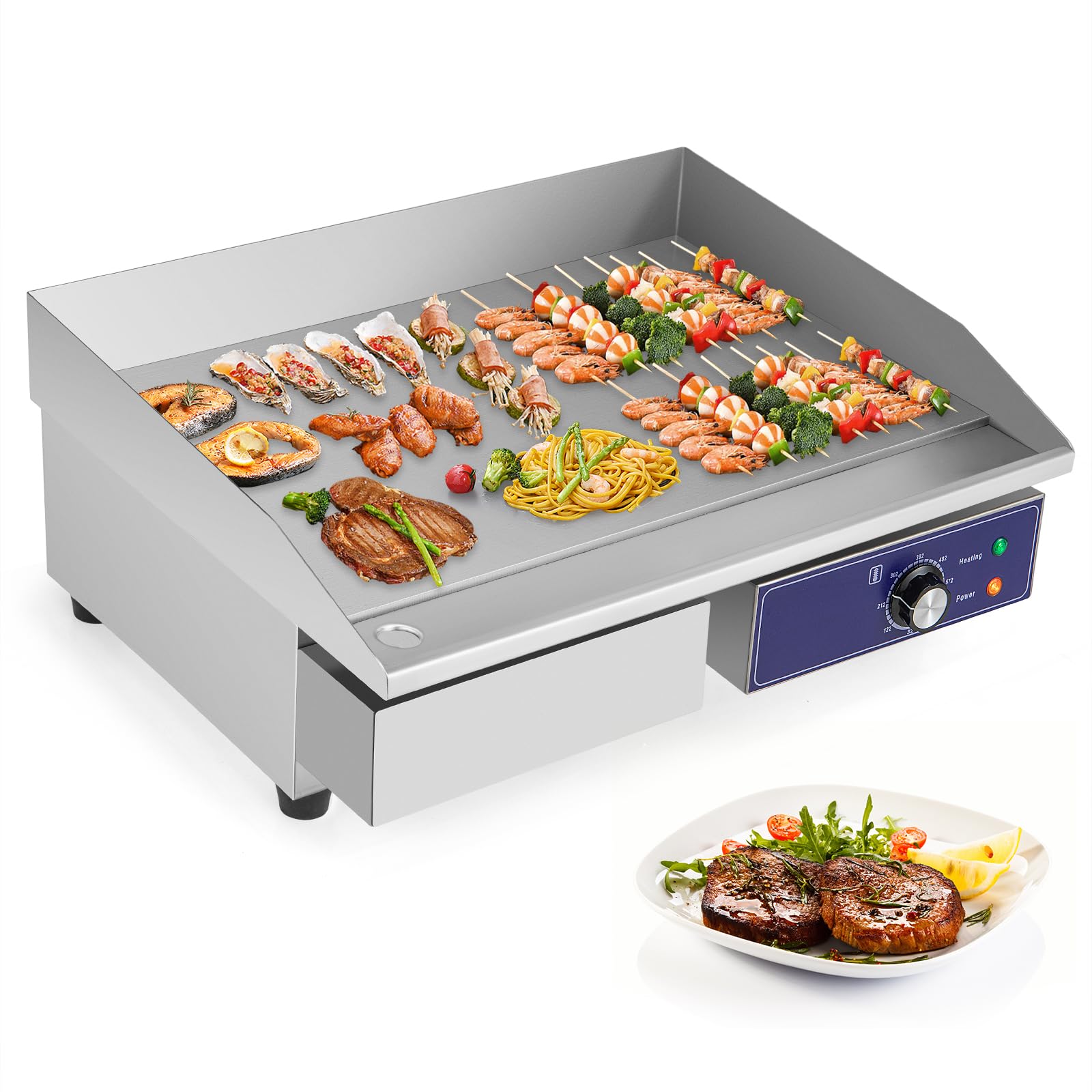 Giantex Commercial Griddle, 22" Electric Griddle 2000W, Cast Iron Griddle, Stainless Steel Frame