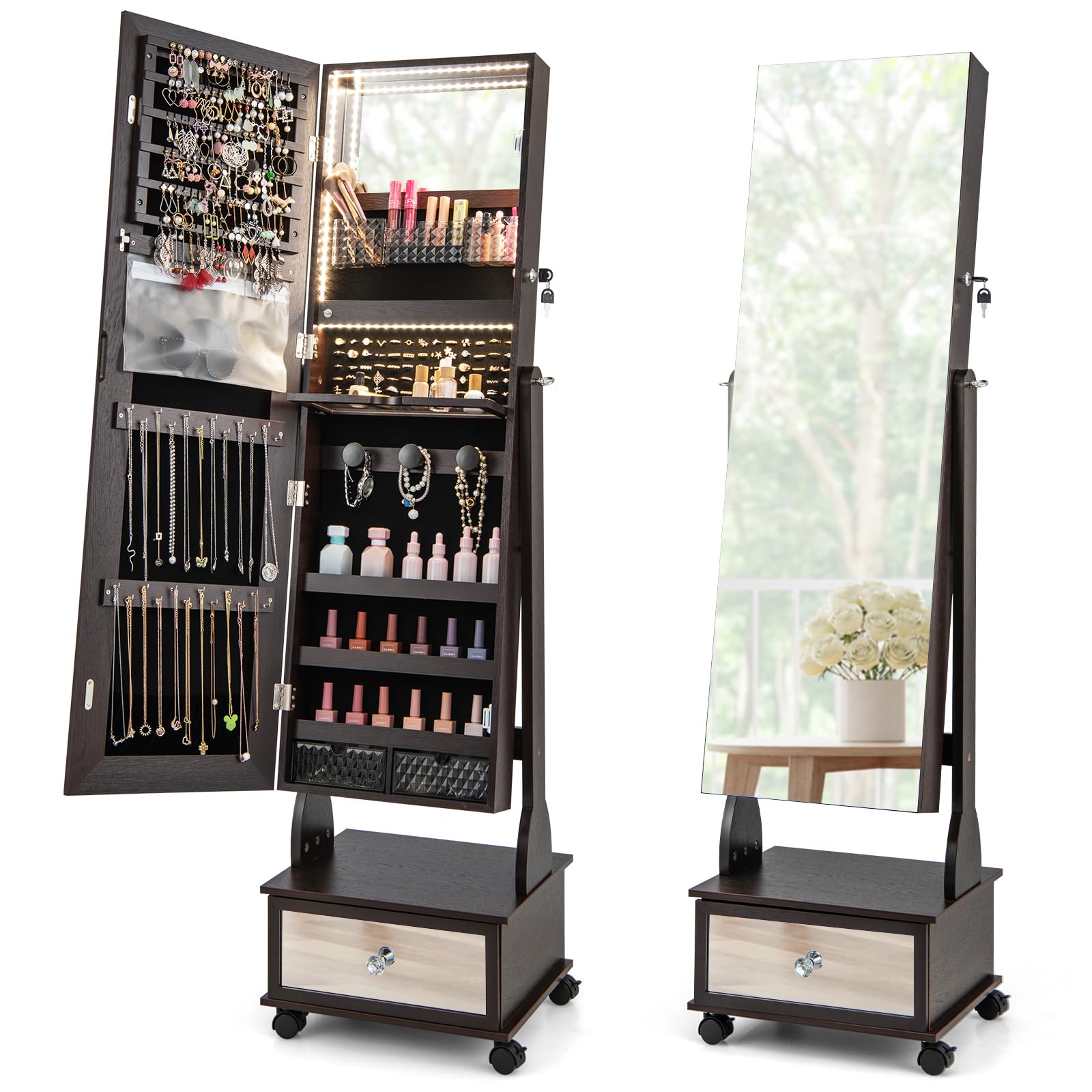 CHARMAID Jewelry Armoire with Full Length Mirror