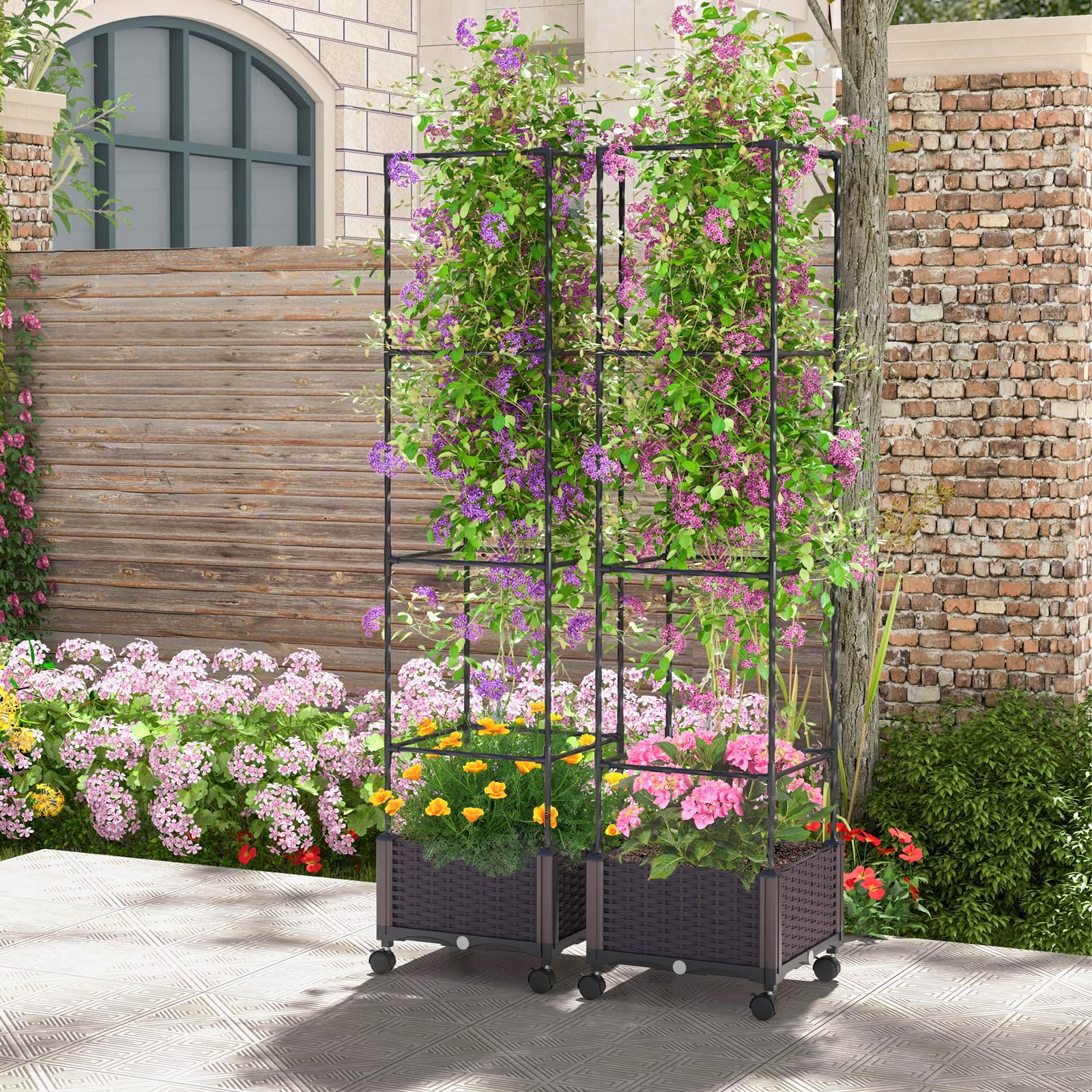 Giantex Raised Garden Bed with Tomato Cages, 67” Adjustable Height