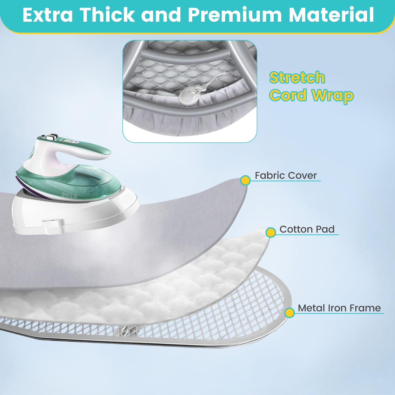 Giantex Foldable Ironing Board with Iron Rest, Heat Resistant Cover, 48.5" x 15.5" Ironing Surface, 27"-36" Adjustable Heights