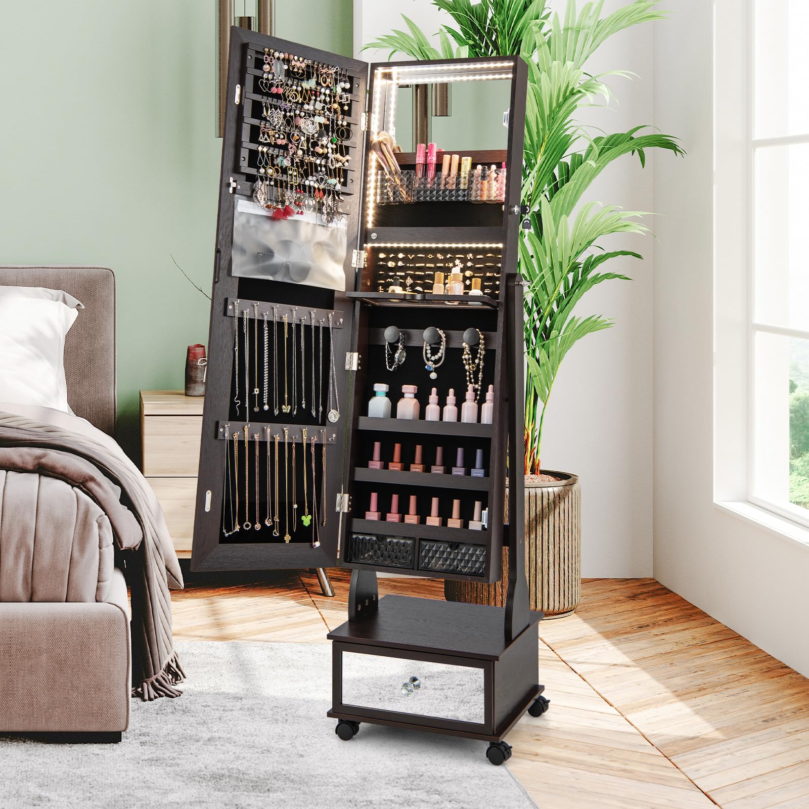 CHARMAID Jewelry Armoire with Full Length Mirror