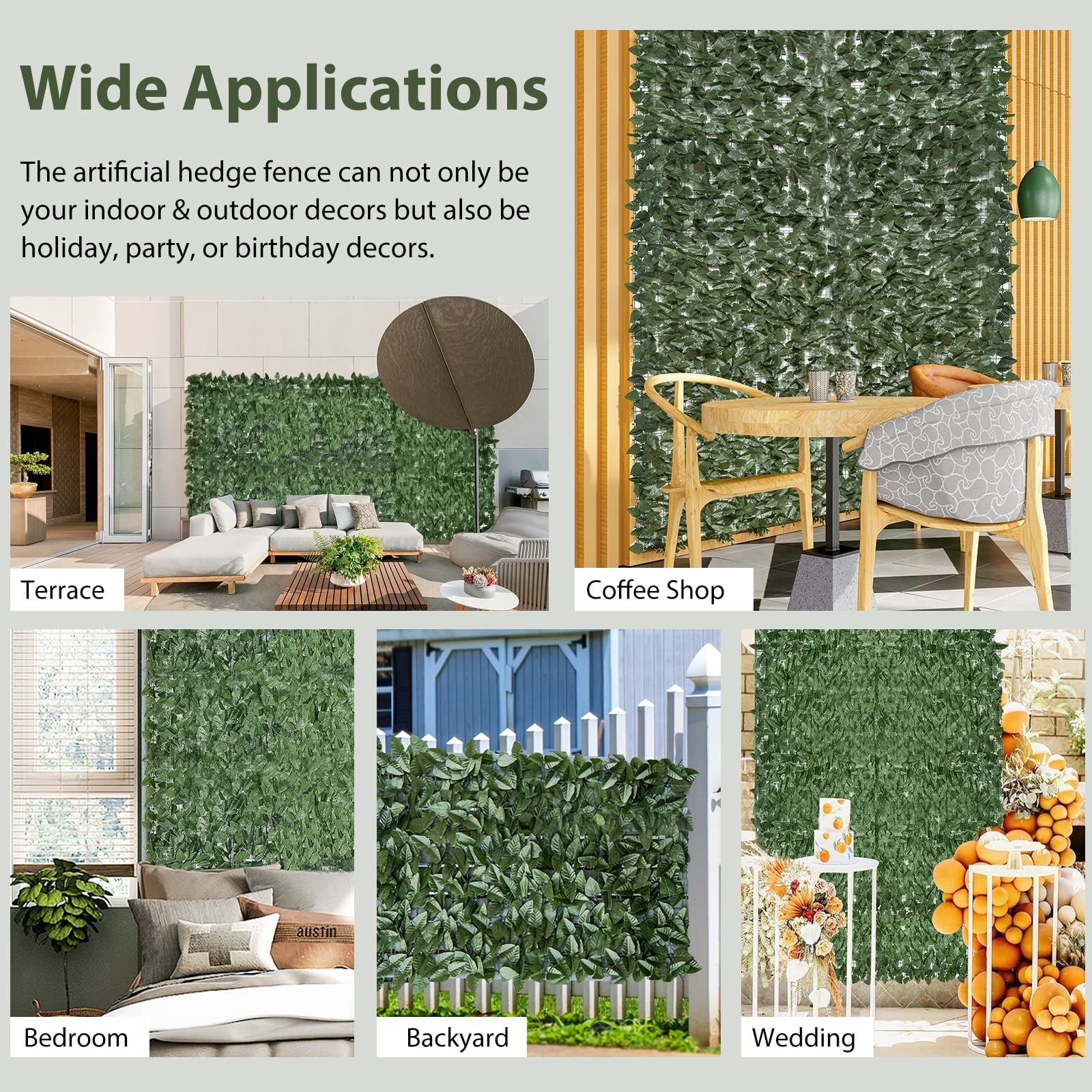 118" x 39.4" Artificial Ivy Privacy Fence Screen, Covering for Yard Garden Patio