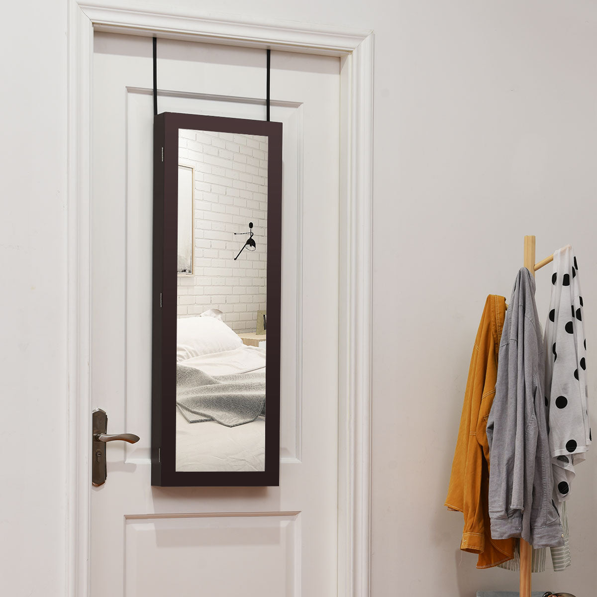 Jewelry Armoire Cabinet Wall Door Mounted with Full Length Mirror