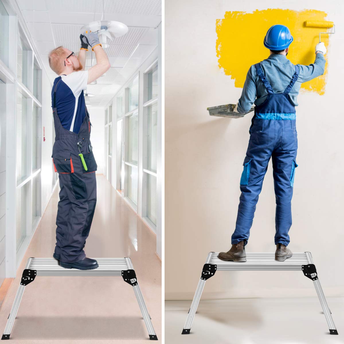 Giantex Capacity 330 LBS Heavy Duty Portable Bench Folding Ladders Stool w/Non-Slip Mat (Silver)