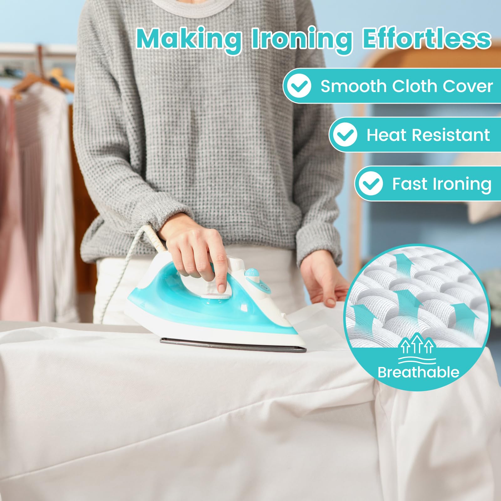 Giantex Foldable Ironing Board with Iron Rest, Heat Resistant Cover, 48.5" x 15.5" Ironing Surface, 27"-36" Adjustable Heights