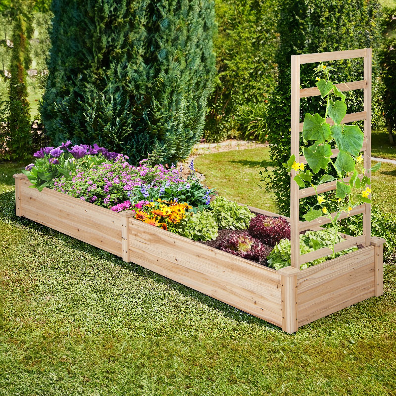 Giantex Raised Garden Bed with Trellis, 93" L x 25" W x 40" H