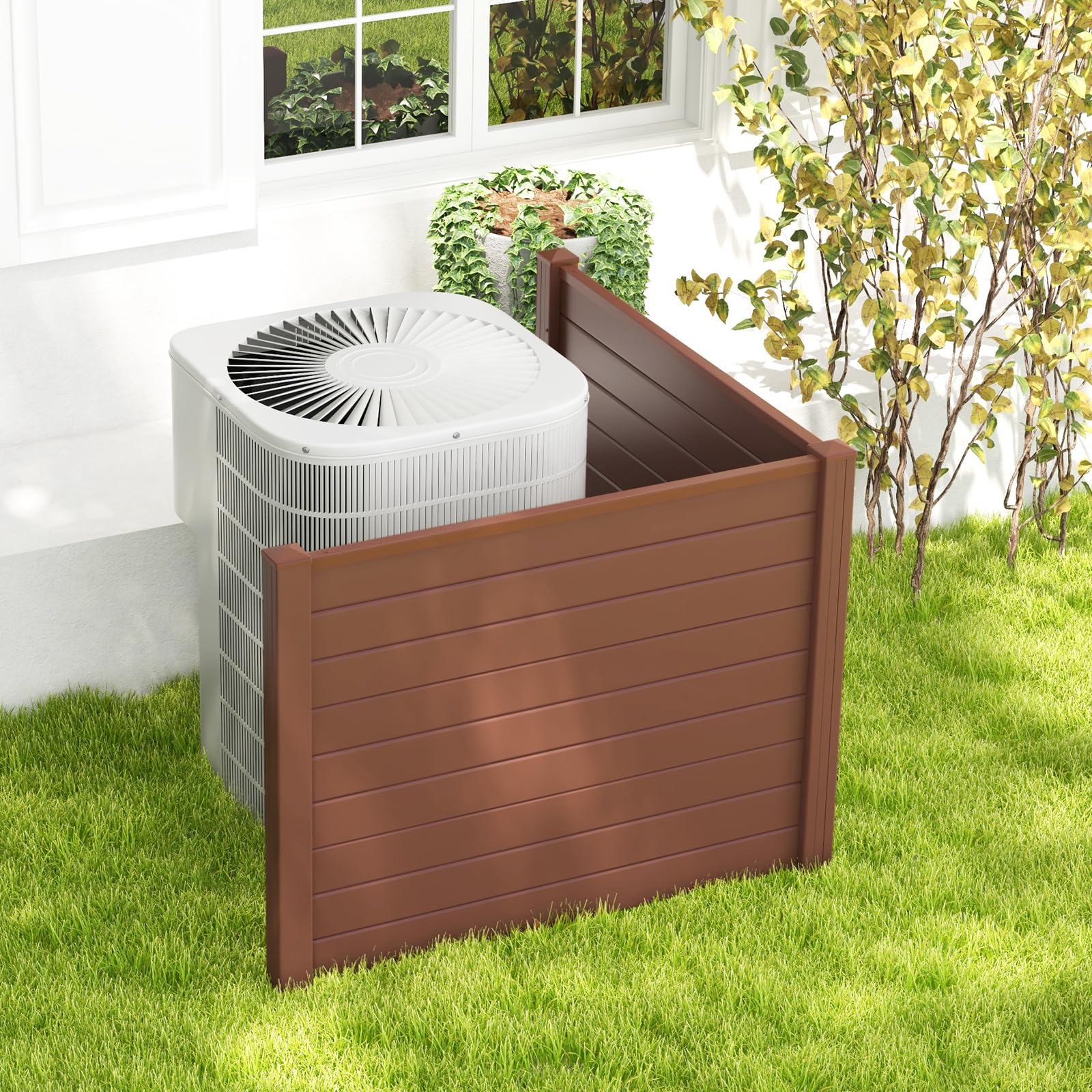 Giantex Air Conditioner Fence 2/4 Panels - 48''W x 36''H Outdoor Privacy Screen Trash Can Enclosure with 3 Stakes
