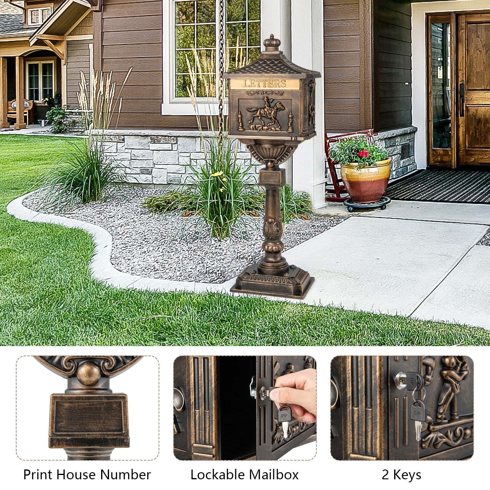 Giantex Cast Aluminum Mailbox with Post