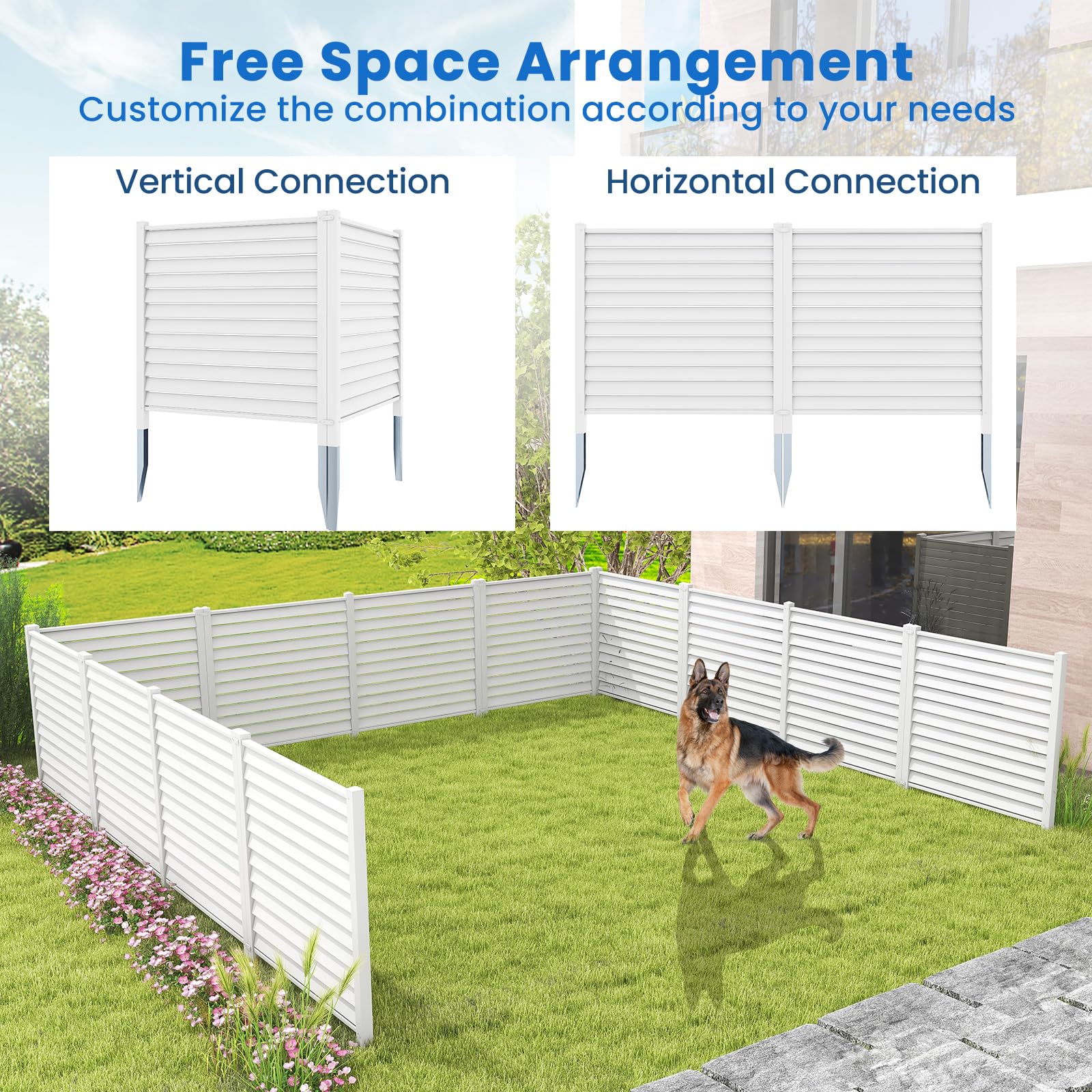 Giantex Air Conditioner Fence 2/4 Panels - 44''W x 45''H Outdoor Privacy Screens with 4 Metal Stakes, Decorative PVC Trash Can Enclosure