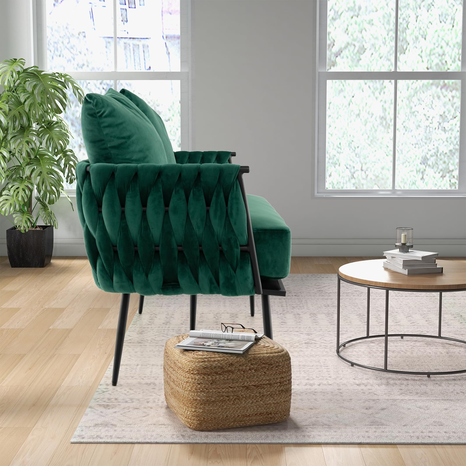 Giantex Loveseat Sofa, Upholstered 2 Seat Sofa Couch with Dutch Velvet, Woven Back and Arms, 2 Pillows