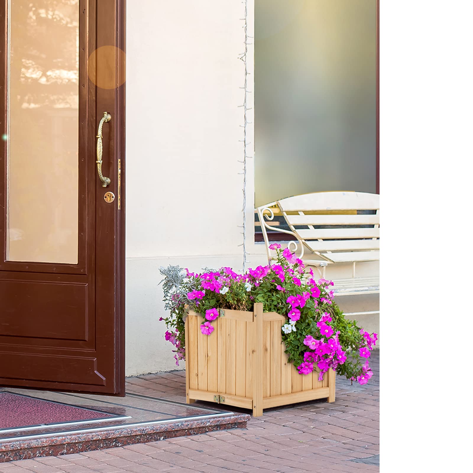 Giantex 15” Planter Raised Garden Bed - Wooden Planting Box, Outdoor Folding Square Planter