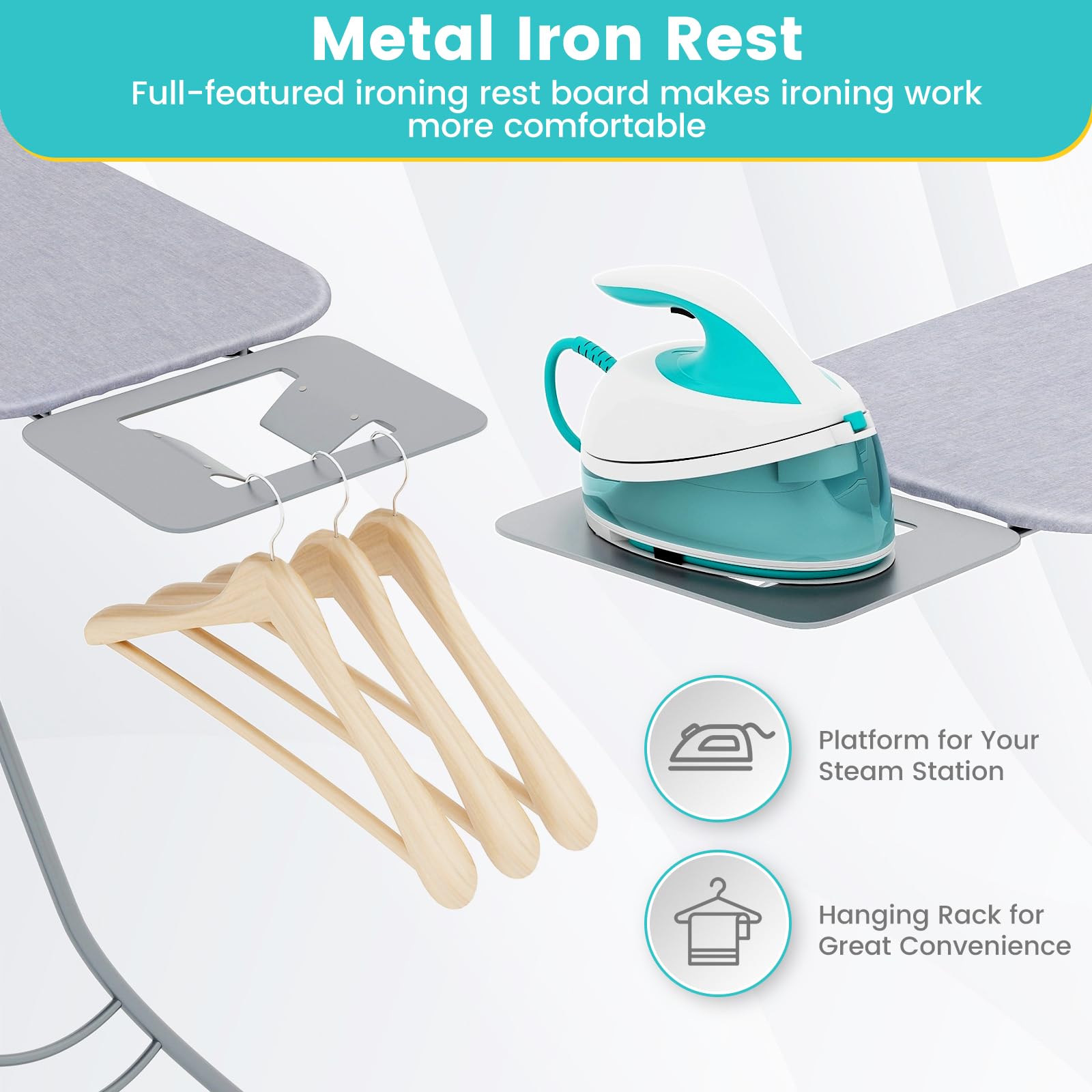 Giantex Foldable Ironing Board with Iron Rest, Heat Resistant Cover, 48.5" x 15.5" Ironing Surface, 27"-36" Adjustable Heights